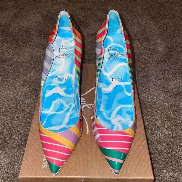 Christian Louboutin Multicolor Striped Heels - Picture 2 of 7